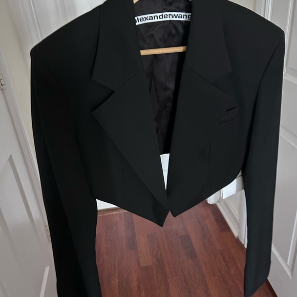 NWT Alexander Wang Cropped Wool Blazer Jacket With Pointed Hem in Black 2 - Picture 14 of 17